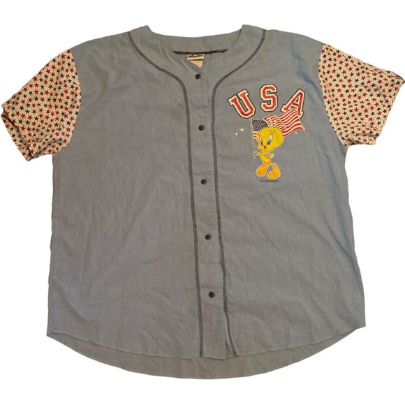 Vintage Looney Tunes Tweety Bird T-shirt Womens Plus Baseball Style Jersey - Picture 1 of 3